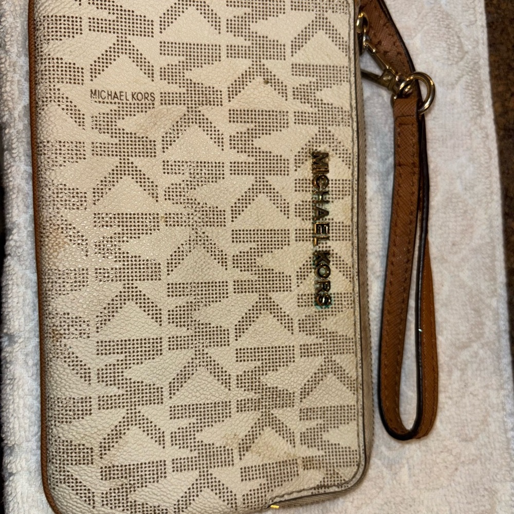 Michael Kors Cream and Brown Wallet with Geometric Pattern